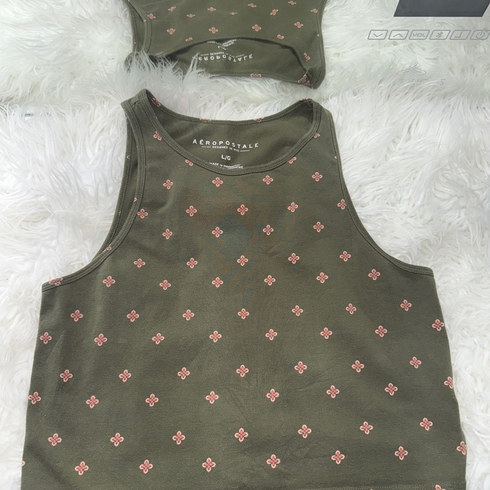 Aeropostale Green Tank with Pink Floral Design